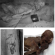 Top: Infrared image of Gebelein Man A. Lower left: tattoos seen on his right arm under infrared light. Lower right: The mummy and tattoos under normal lighting conditions.